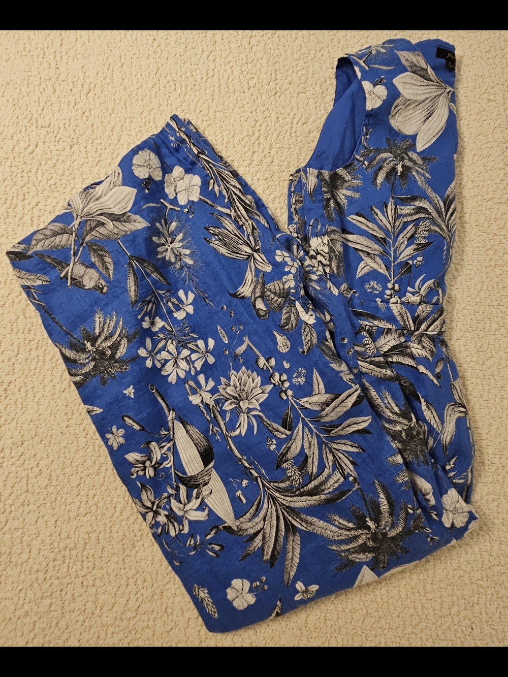 J. Crew Blue Tropical Floral Wide-Leg Jumpsuit